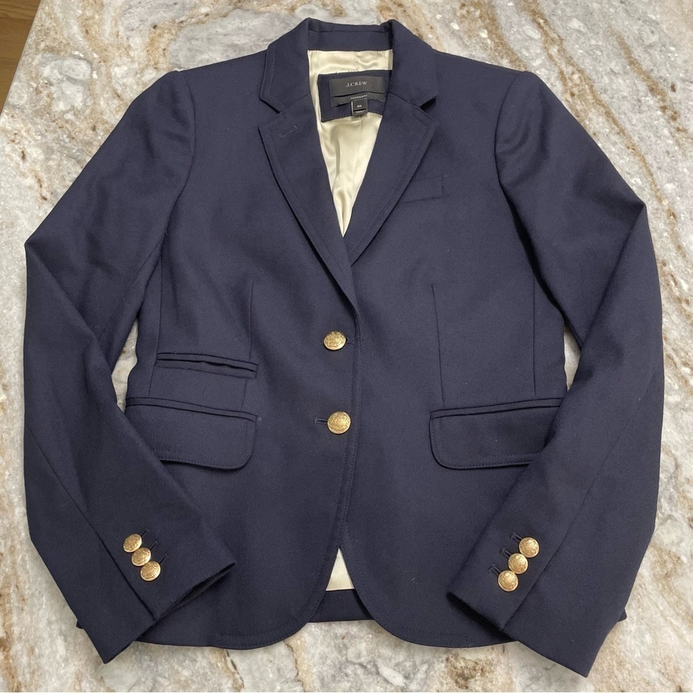 J. Crew Schoolboy Blazer Navy Blue Wool Blend Jacket Gold Buttons